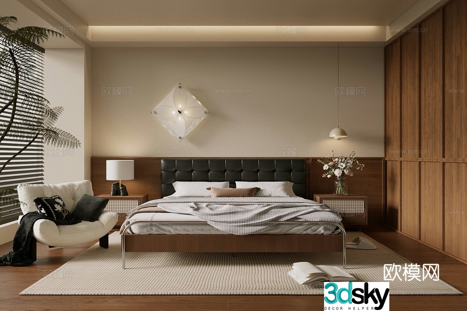 Middle-aged home bedroom master bedroom 3d model