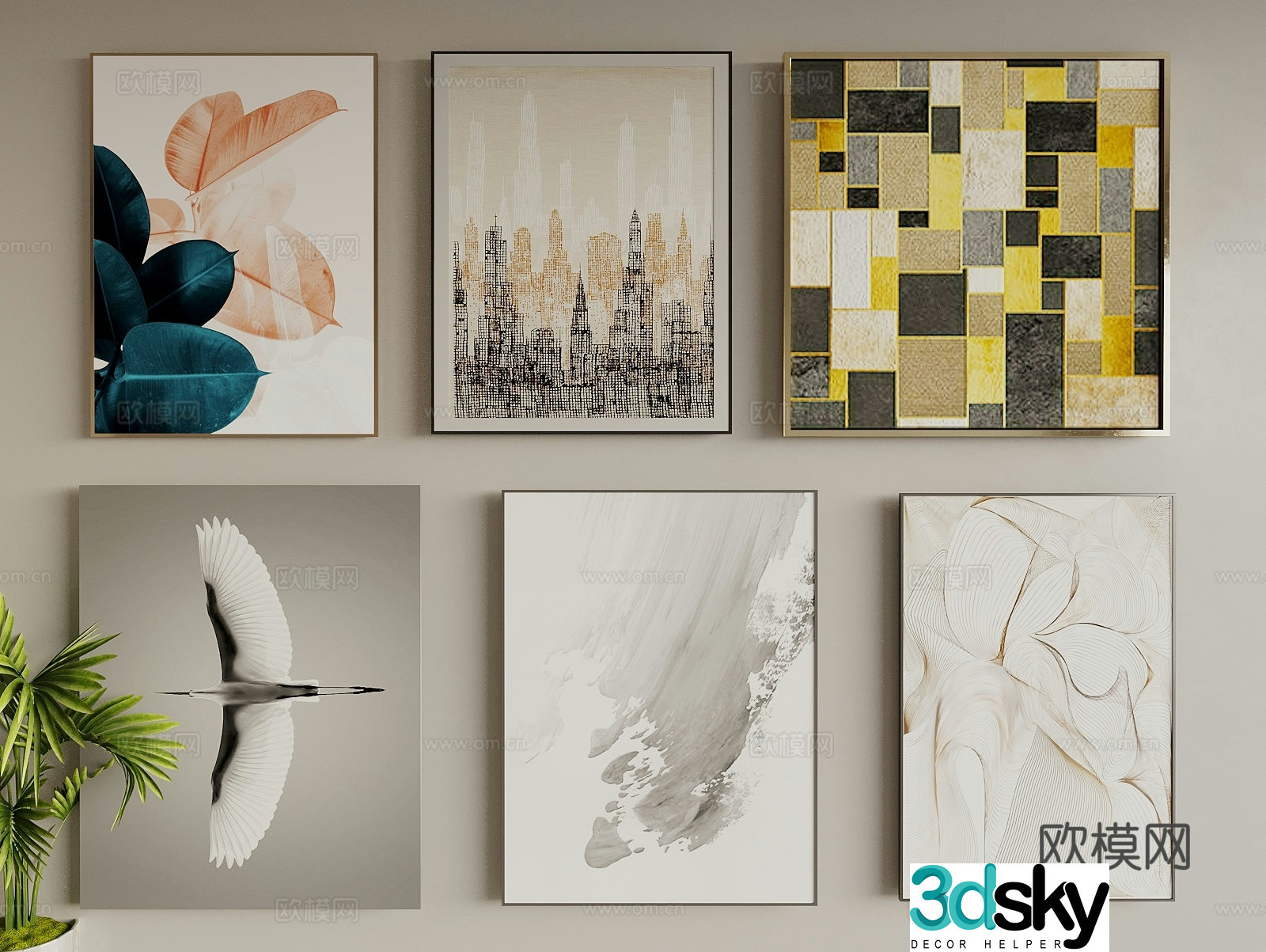 Modern style hanging paintings entrance paintings restaurant paintings study paintings hanging paintings hanging painting combination 3D model