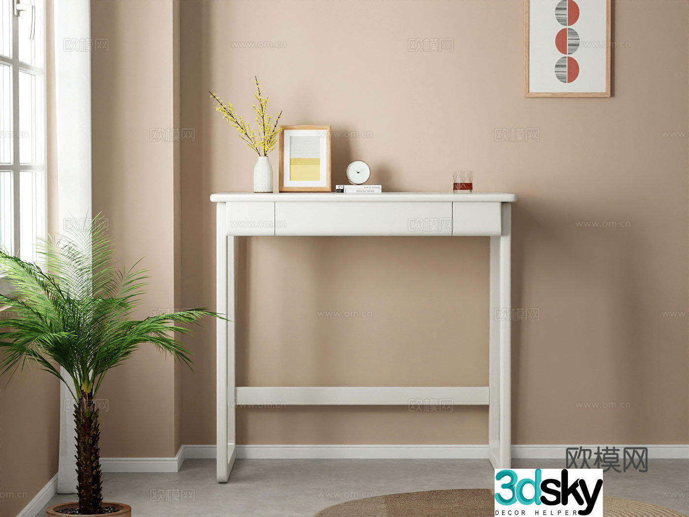 Modern desk cream style desk study desk study student desk office desk 3d model