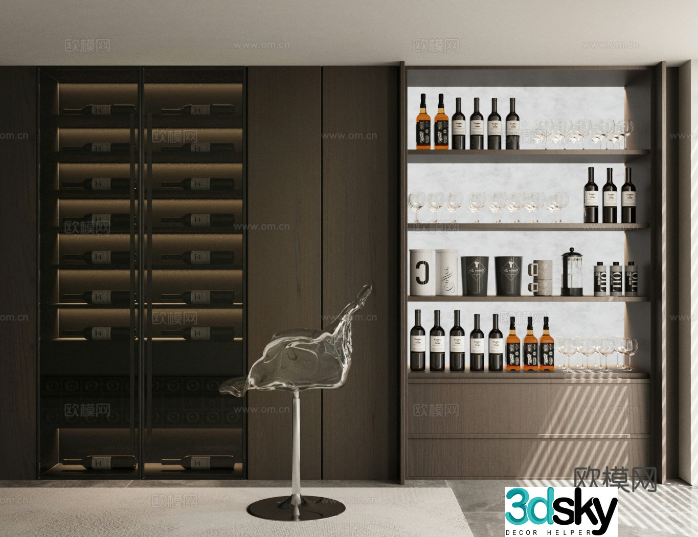 Light luxury Italian wine cabinet red wine cabinet glass wine cabinet luminous wine cabinet finished wine cabinet wine beverage 3D model