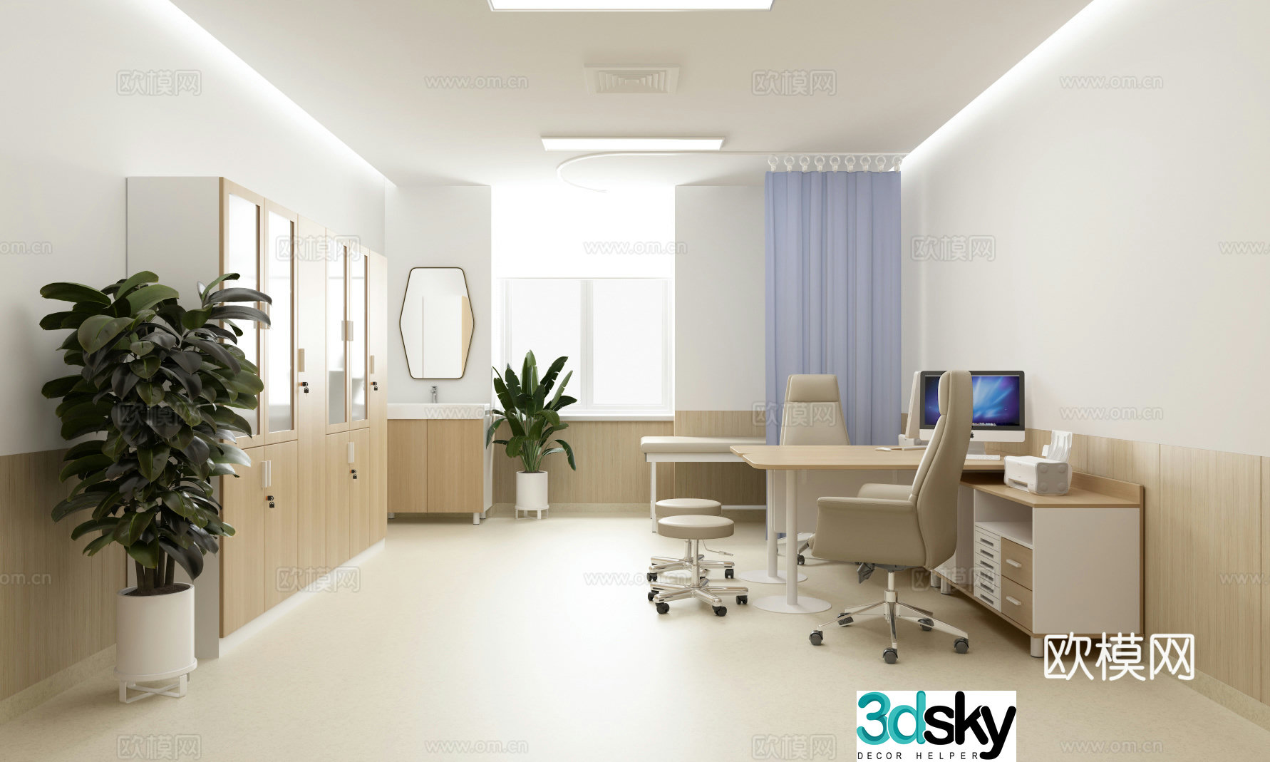 Modern clinic double clinic clinic desk clinic bed 3D model