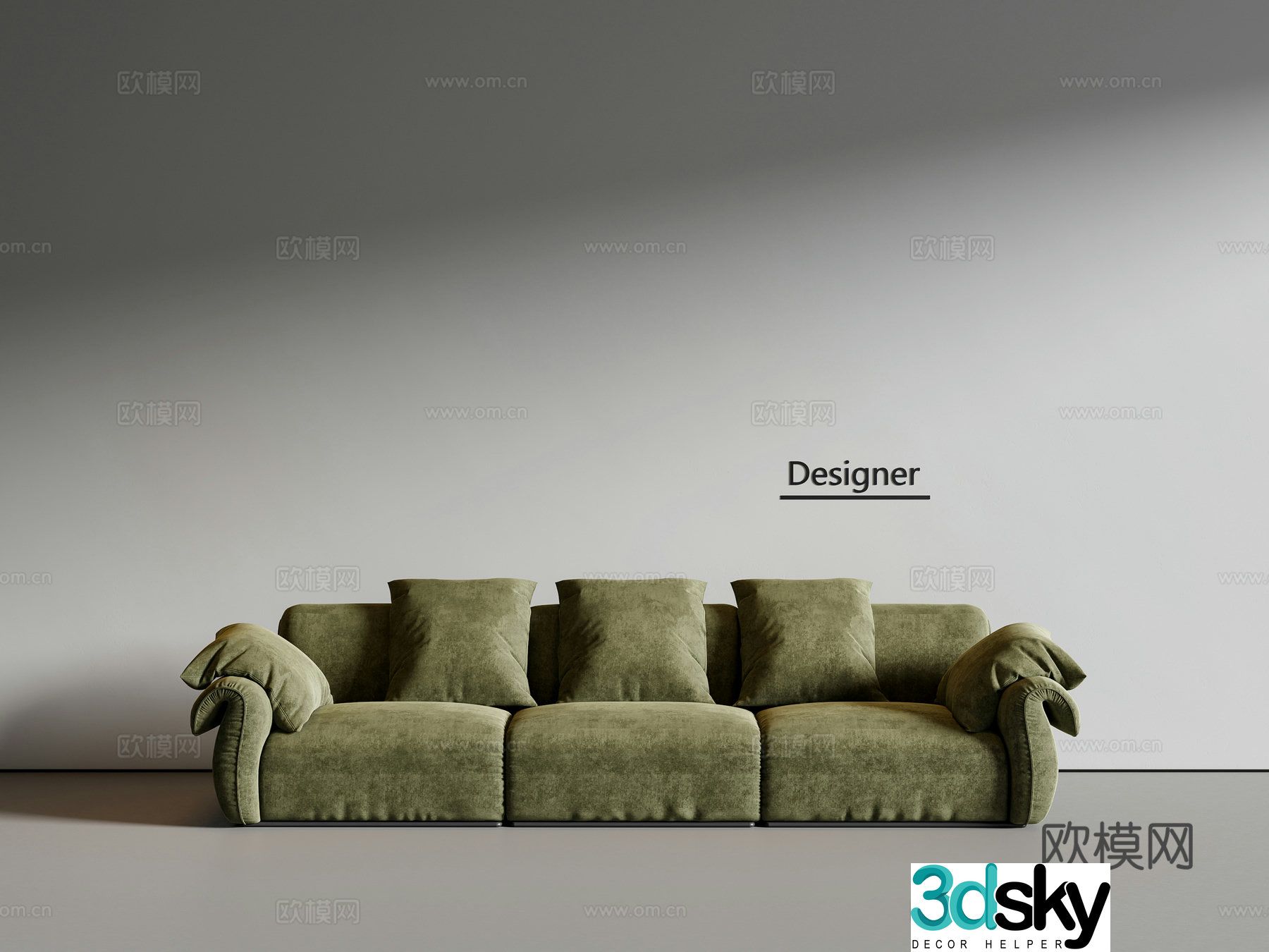 Middle-aged three-person sofa fabric sofa 3D model