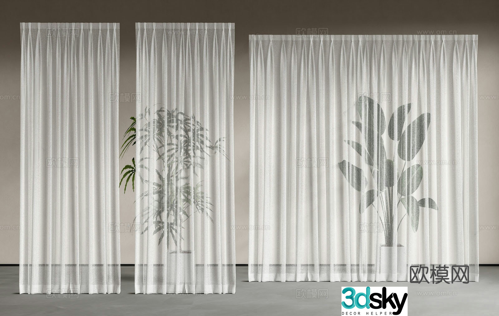 Modern universal curtains bedroom 3d model