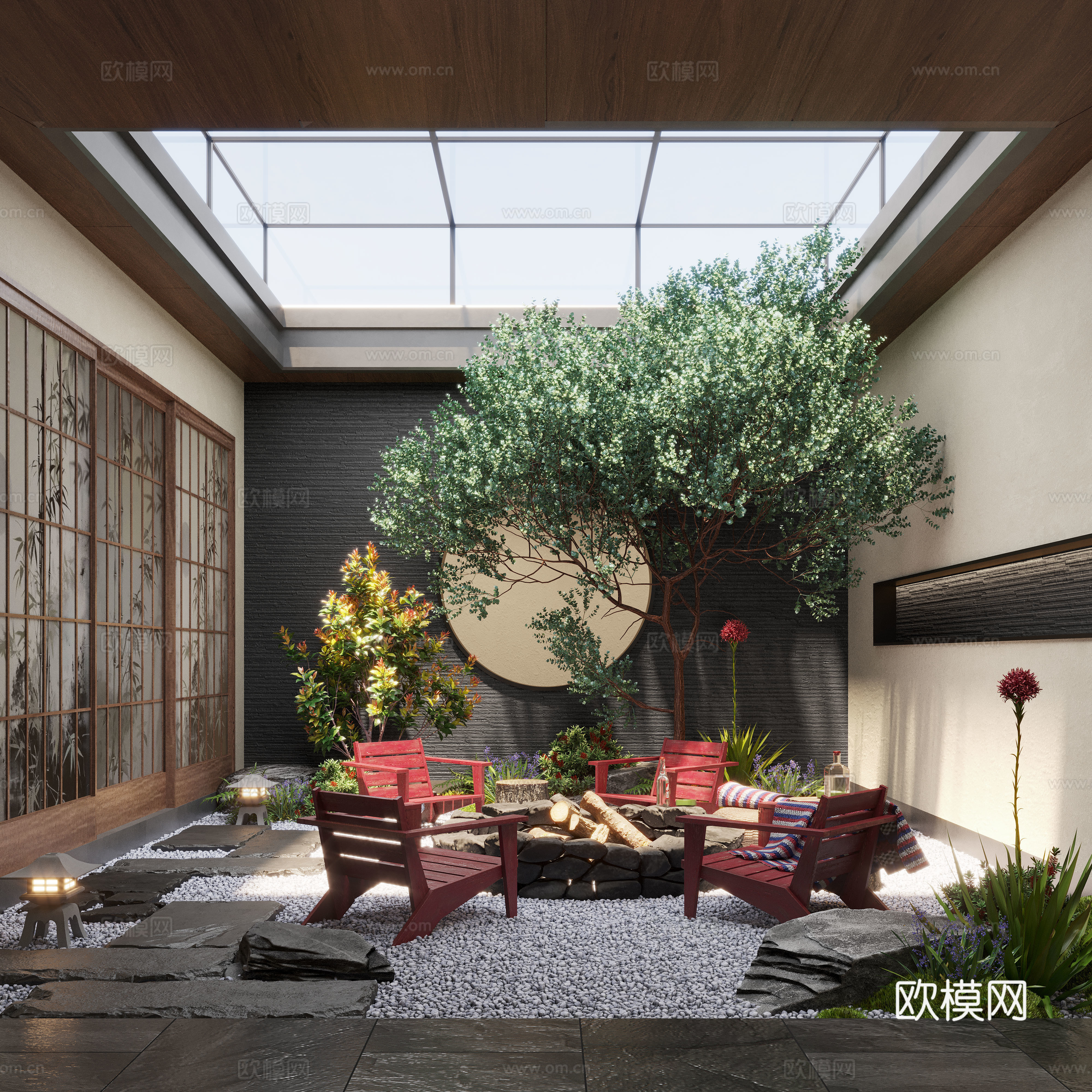 New Chinese style Zen patio courtyard landscape landscape landscape landscape plants moss landscape 3d model