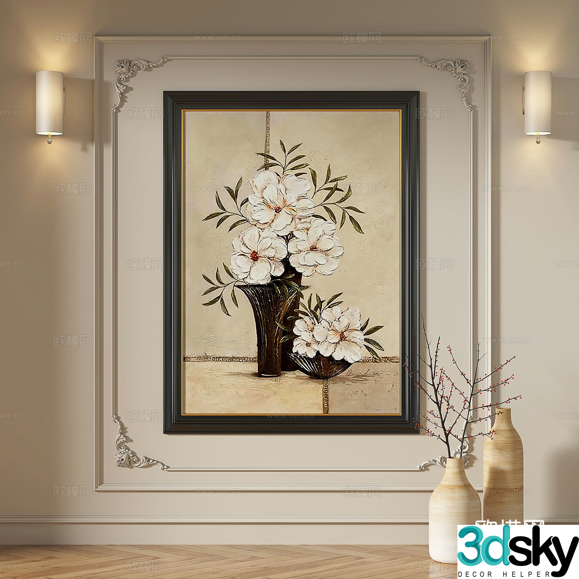 French medieval retro modern oil painting European light luxury decorative painting 3d model