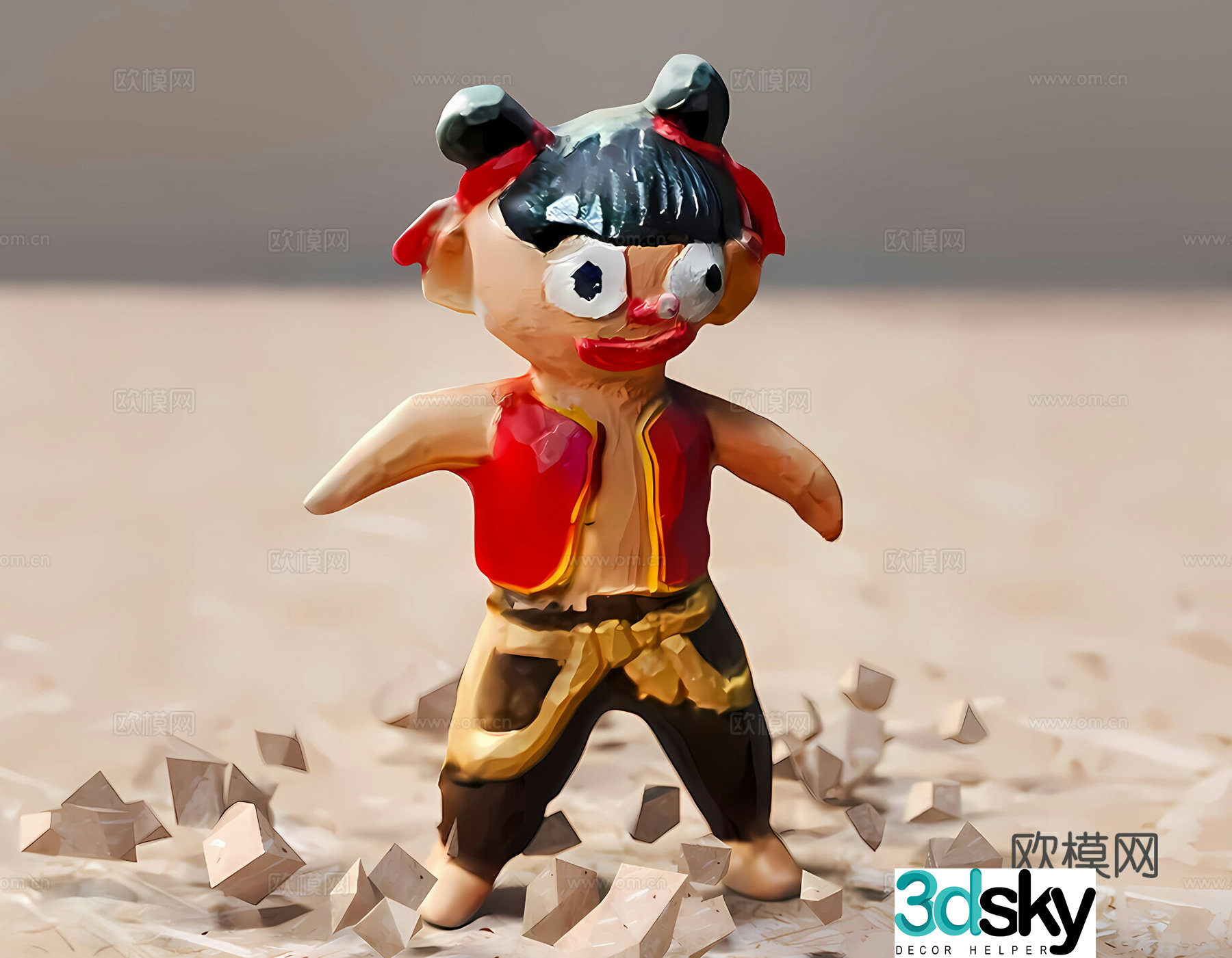 Modern sculpture ornaments Nezha Nezha: Devil Child Trouble Sea Nezha Figure 3D Model
