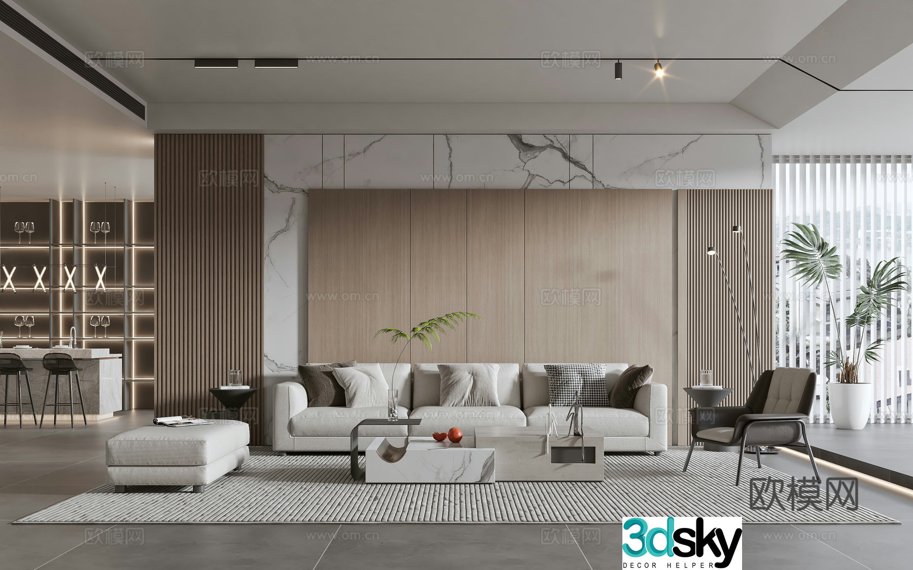 Modern living room modern sofa coffee table combination modern background wall 3d model