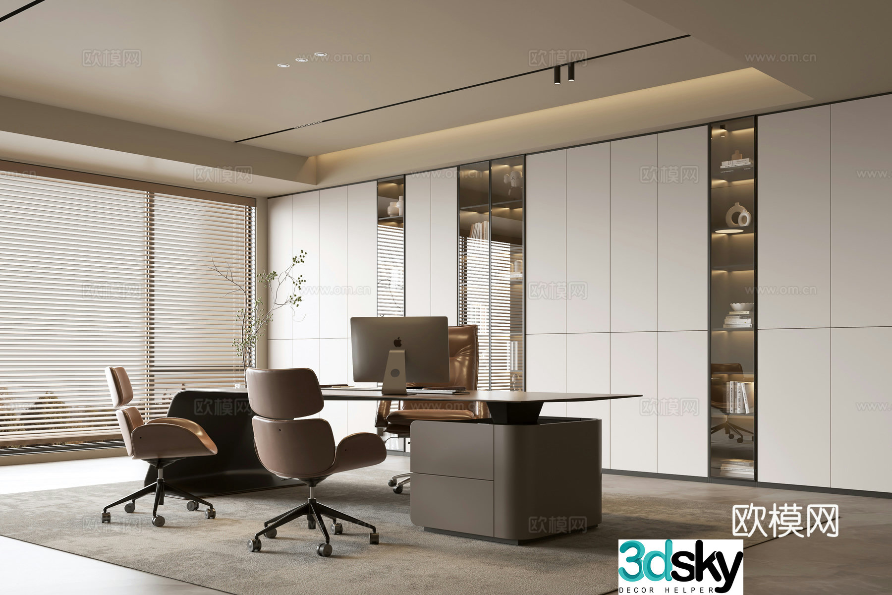Modern minimalist office ins wind background wall bookcase office bookcase bookcase background wall 3d model