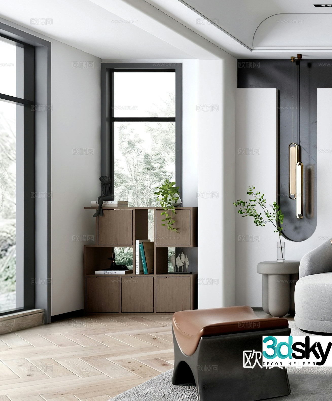 Modern bookcase stool Italian leisure chair balcony chandeliers coffee table decorative cabinet storage 3d model