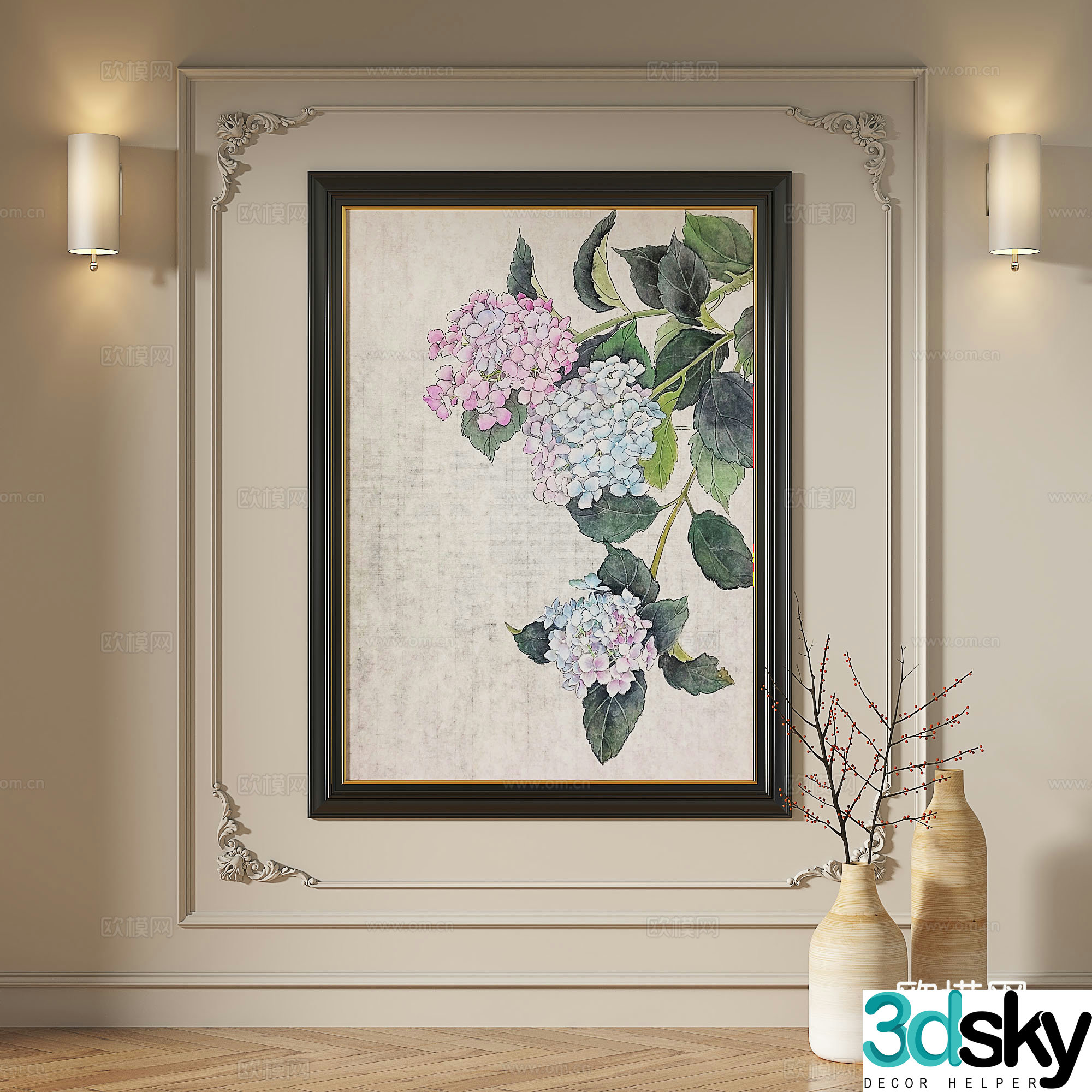 French medieval retro modern oil painting European light luxury decorative painting 3d model