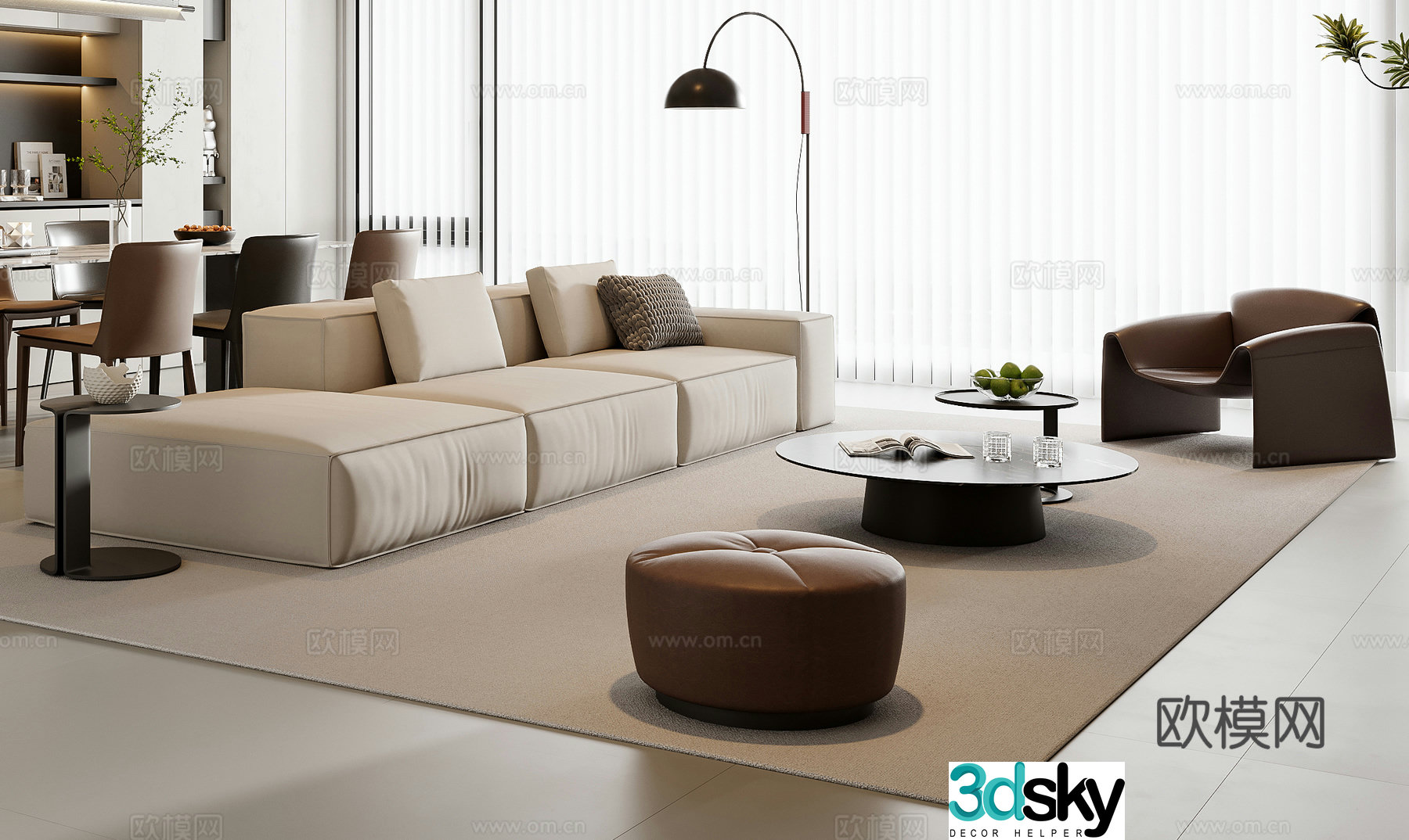Modern sofa coffee table combination 3D model