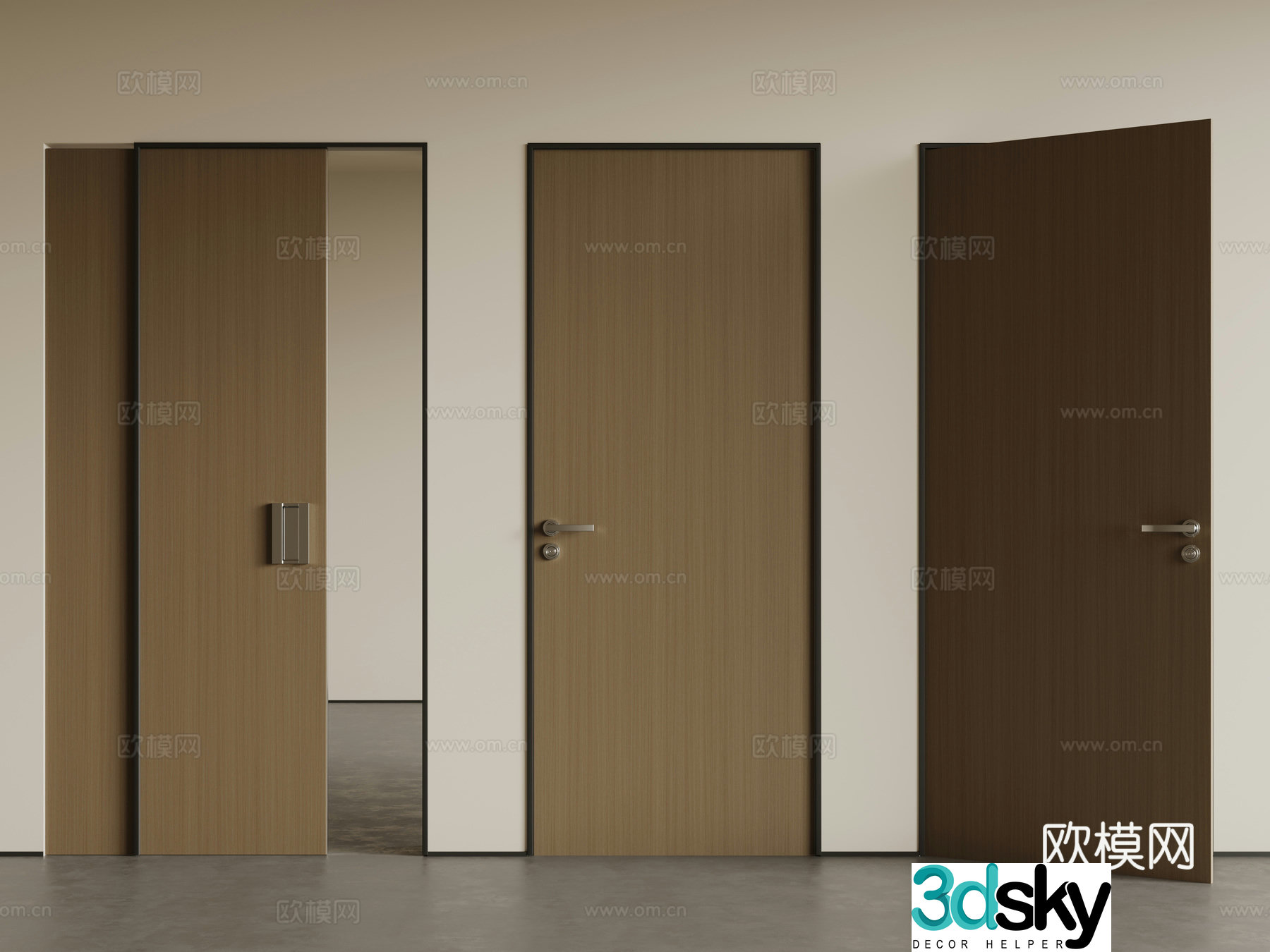 Modern single-open door wooden door swing door single-open door combination 3D model