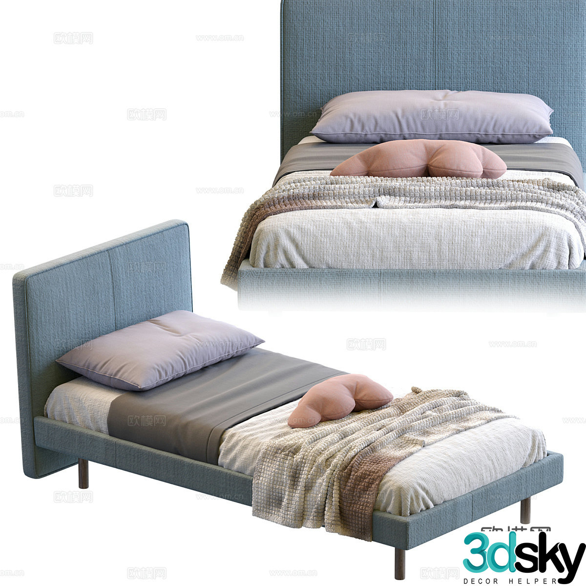 Modern cream style fabric single bed 3d model