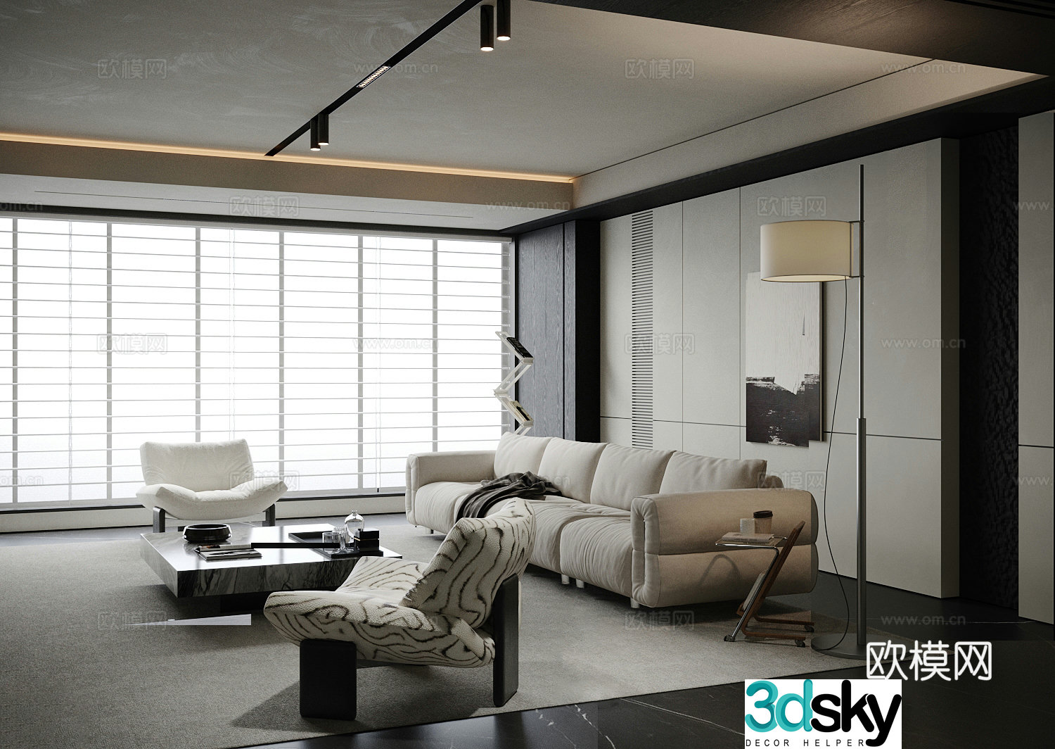 Modern minimalist home living room black and white living room living room without lights sofa and coffee table combination advanced gray 3D model