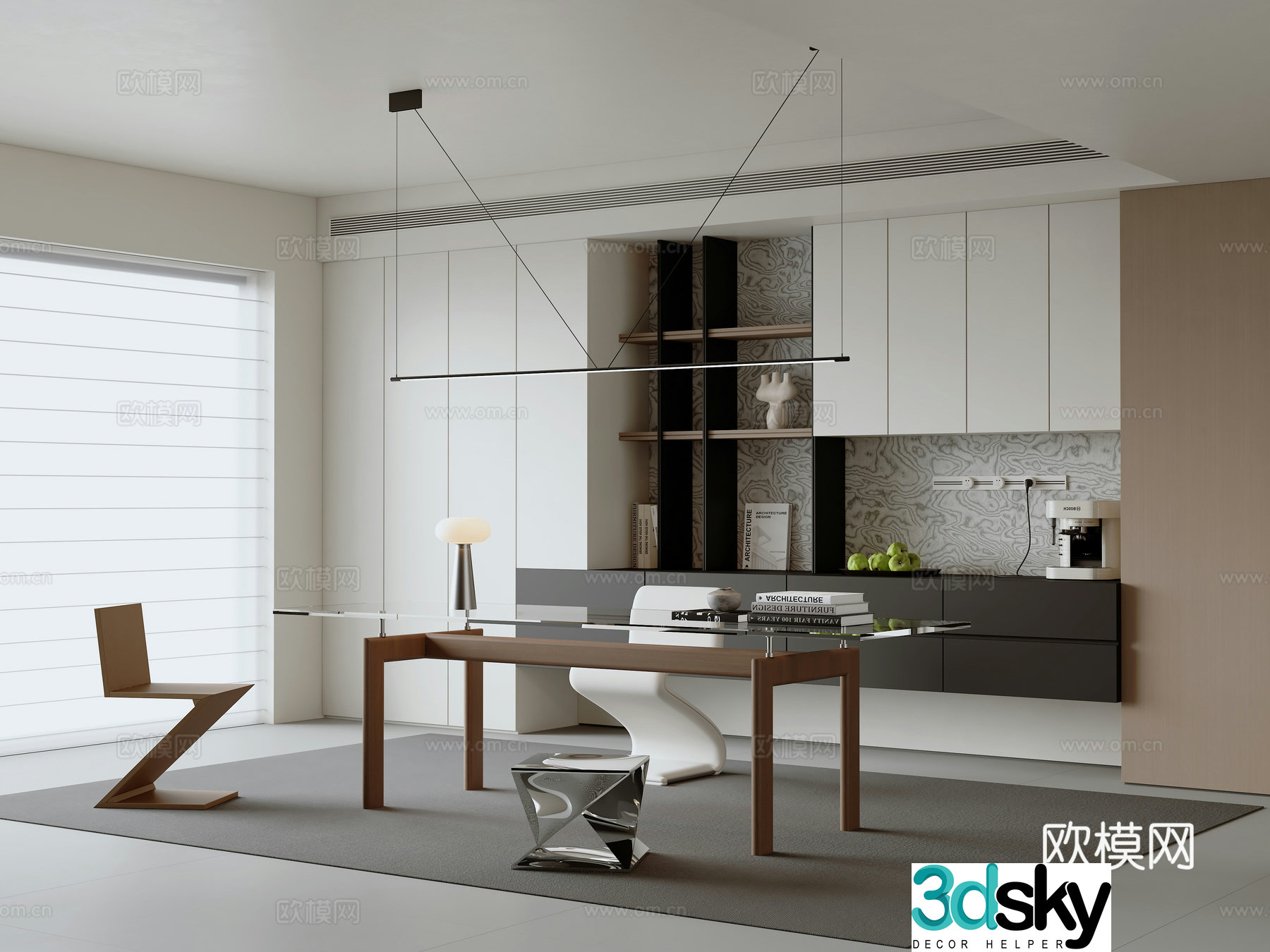Modern minimalist study room 3D model