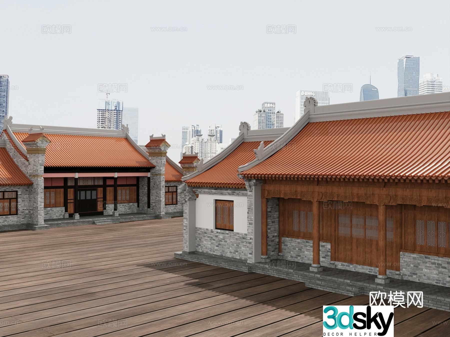 Middle-aged ancient buildings facade ancient house 3D model