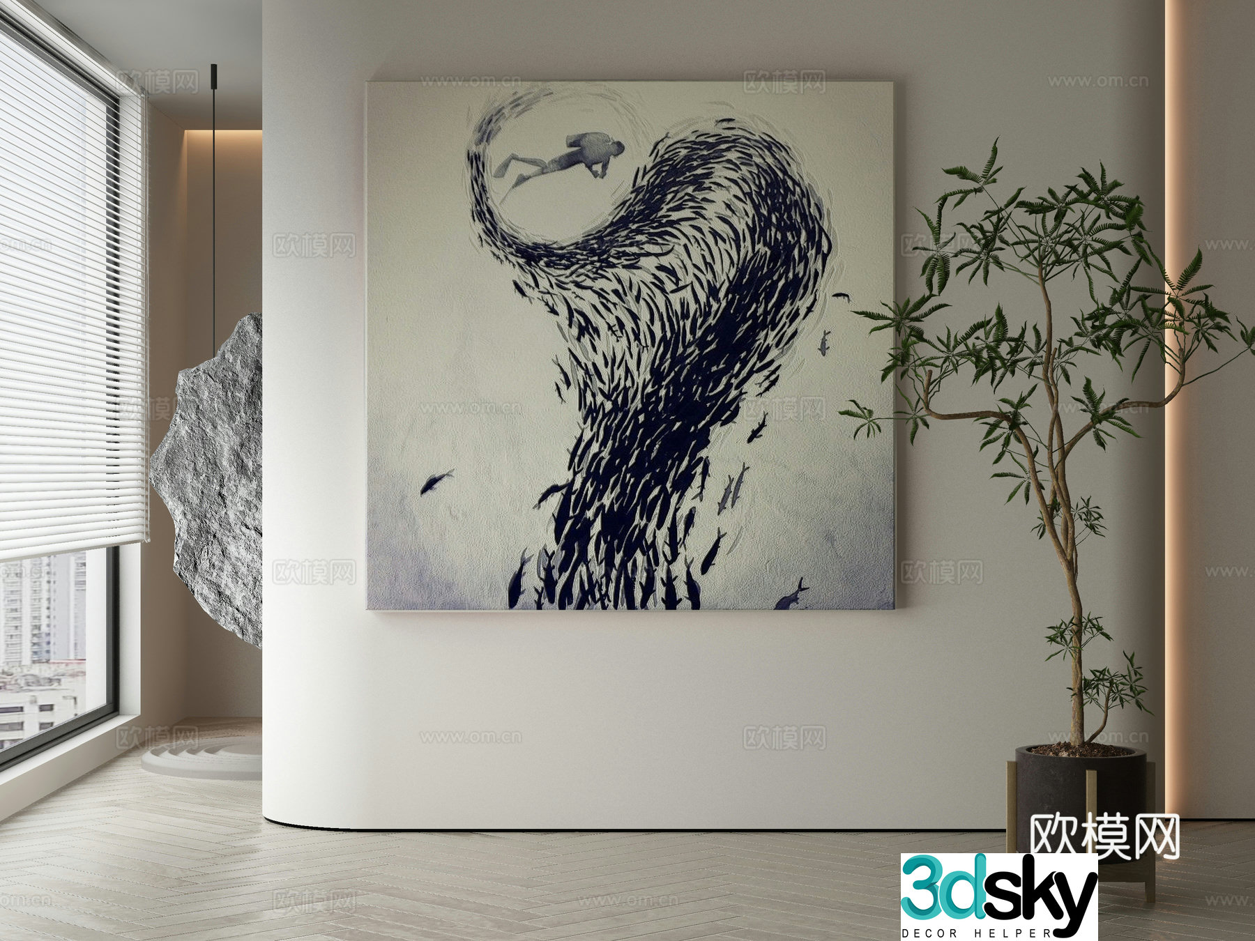 Modern Wasabi abstract hanging painting 3d model