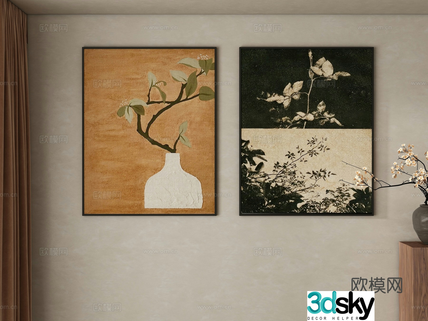 New Chinese style hanging paintings decorative paintings 3D model