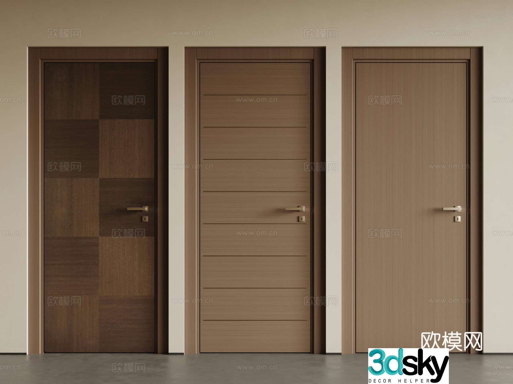 Modern single-open door wooden door swing door single-open door combination 3D model