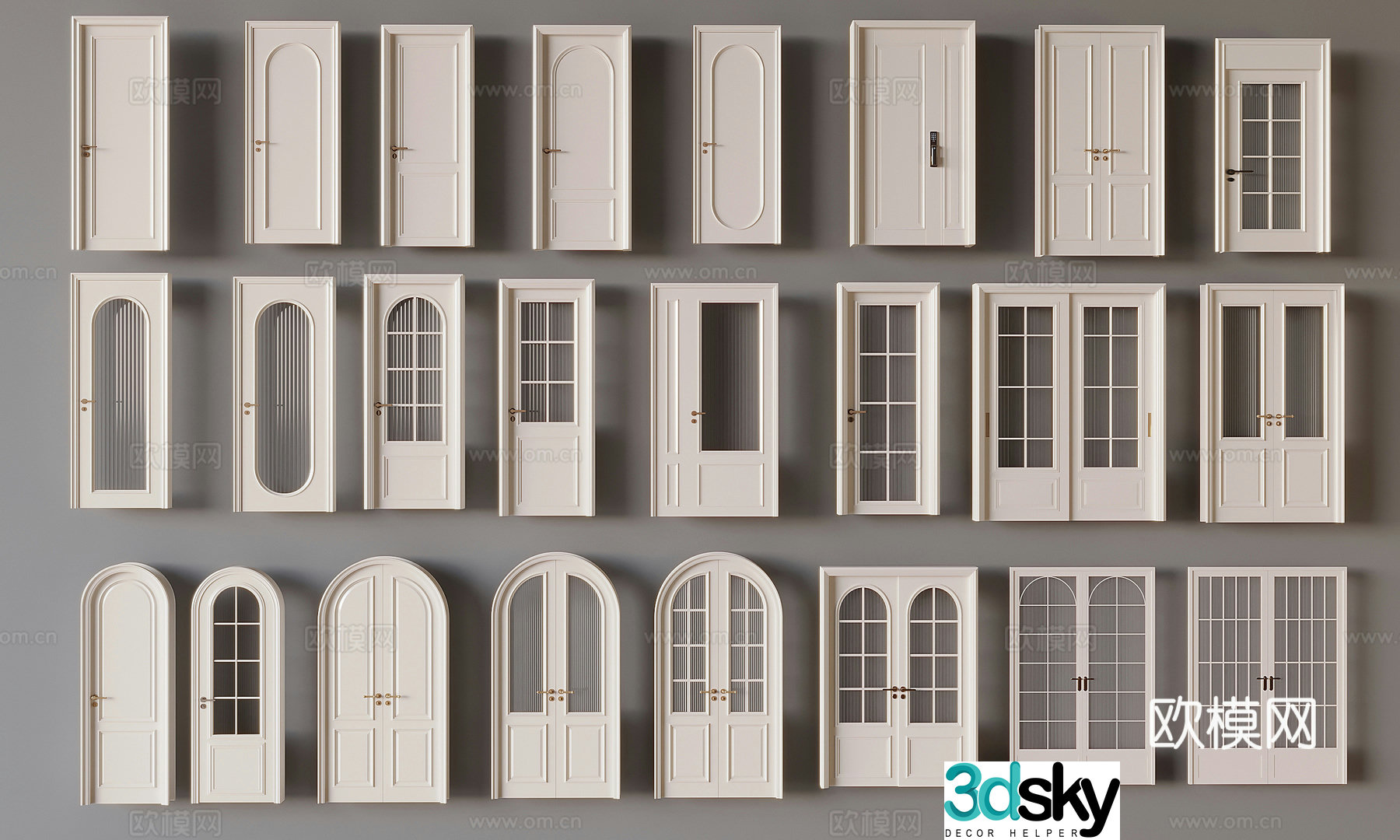 French single-opening double-opening doors glass swing sliding doors French solid wood entrance doors French cream style 3D model