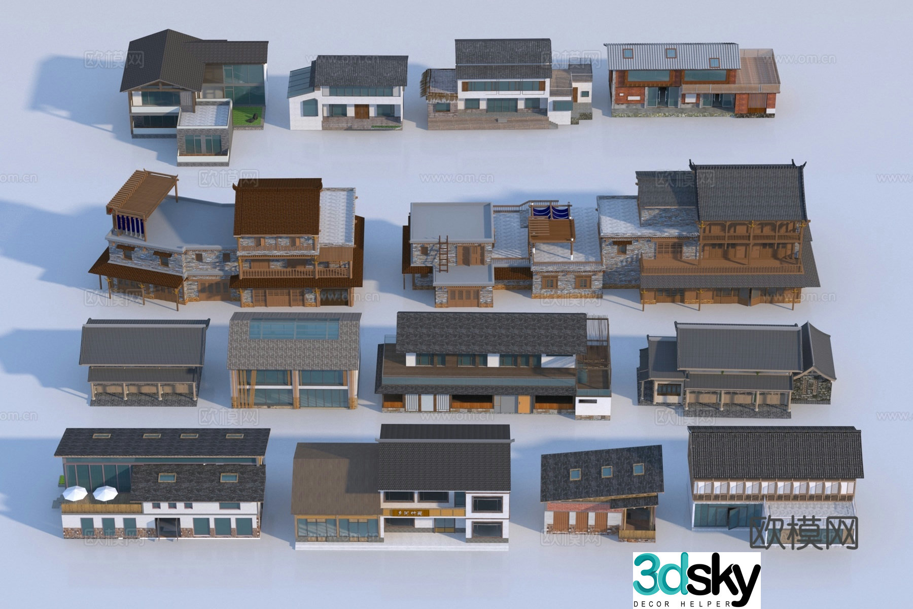 New Chinese style homestay building 3D model