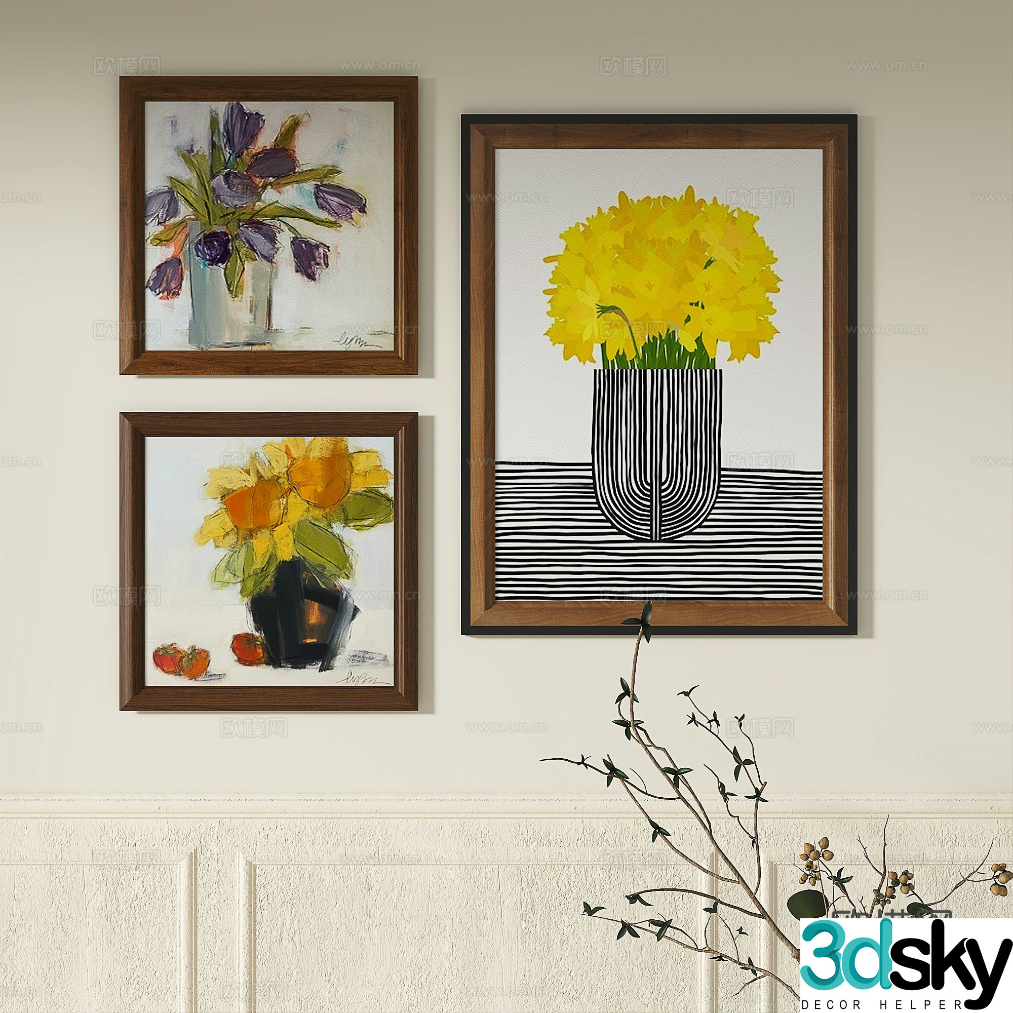 Modern French retro abstract light luxury simple medieval decorative painting 3d model