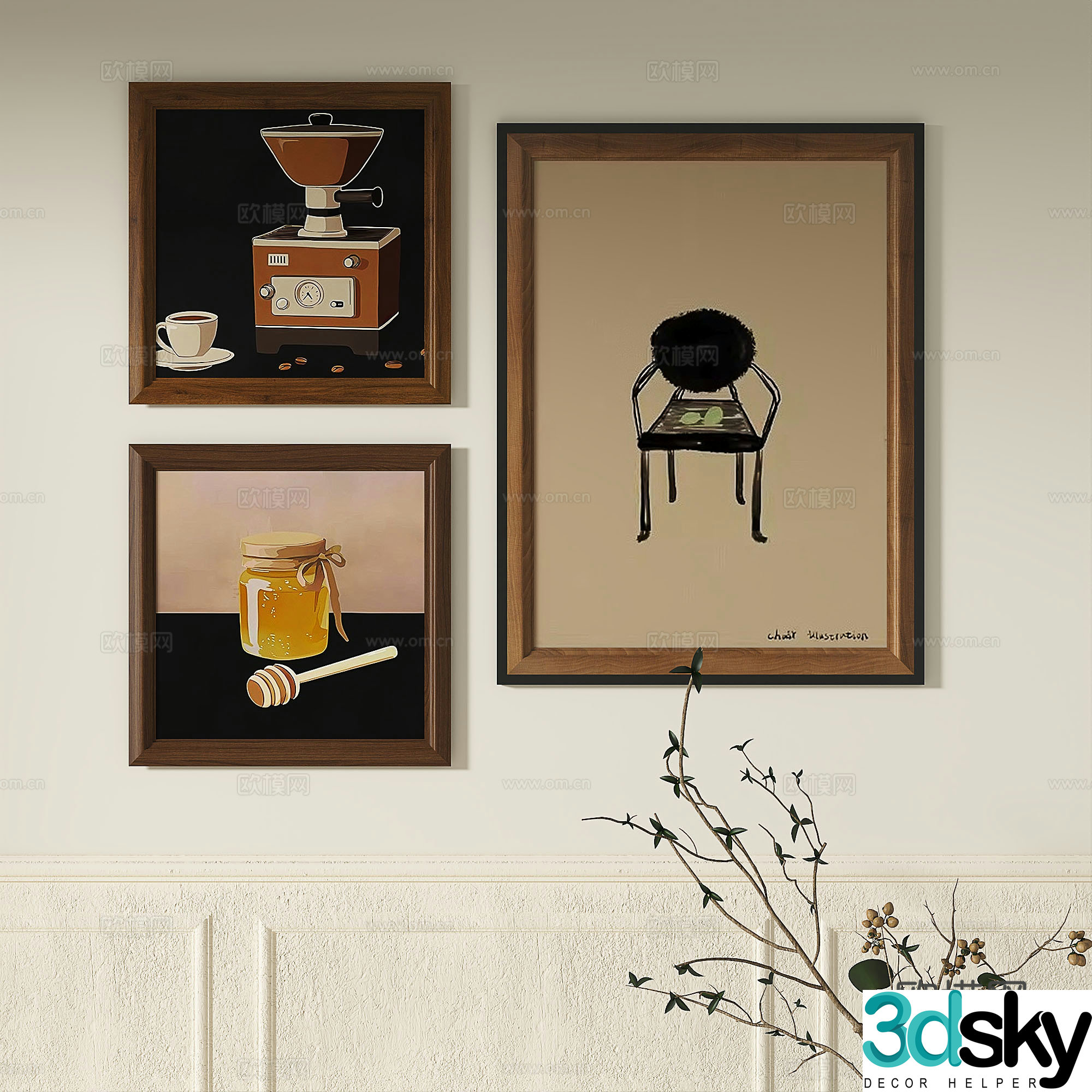 Modern French retro abstract light luxury simple medieval decorative painting 3d model
