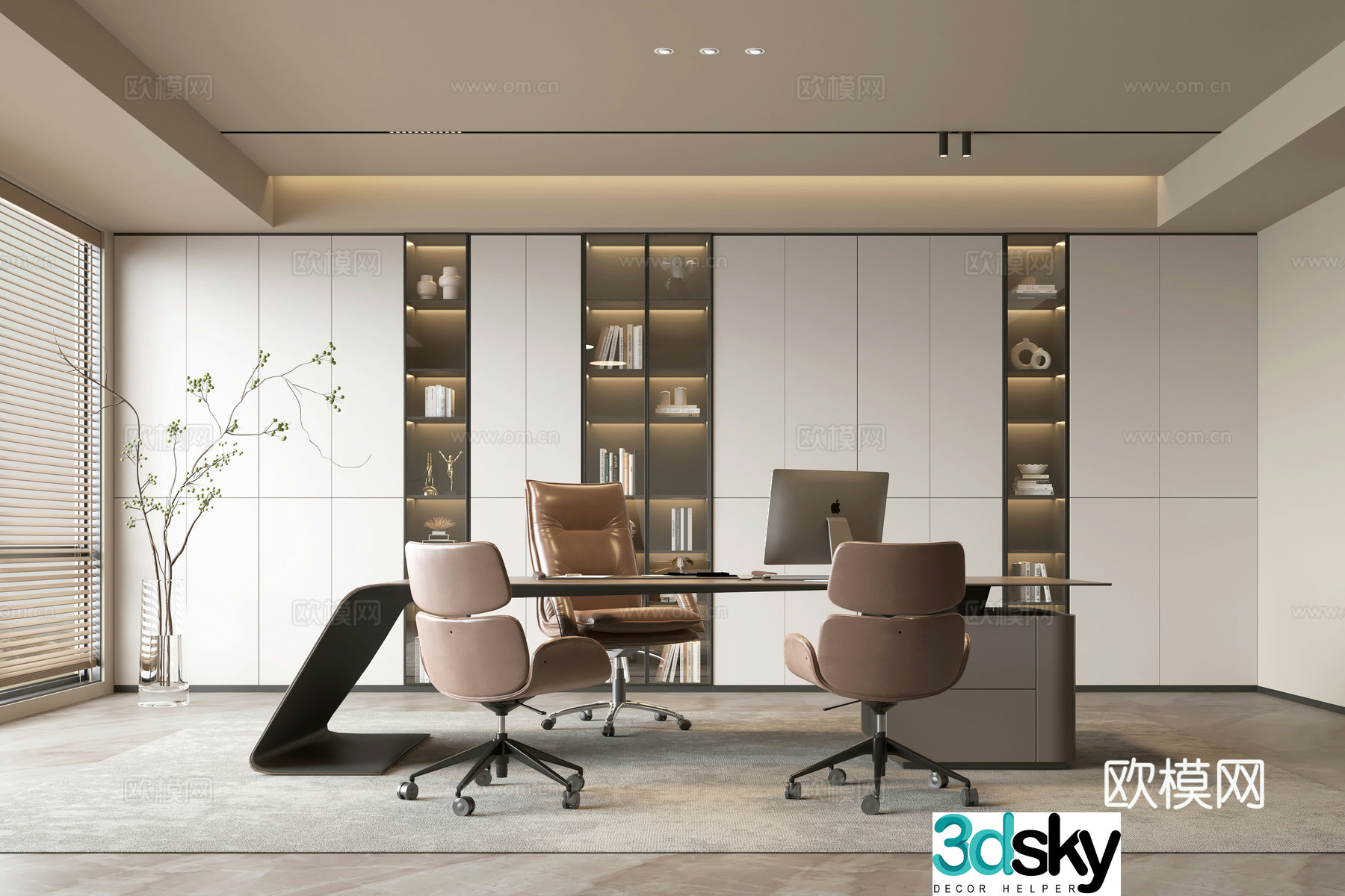 Modern minimalist office ins wind background wall bookcase office bookcase bookcase background wall 3d model