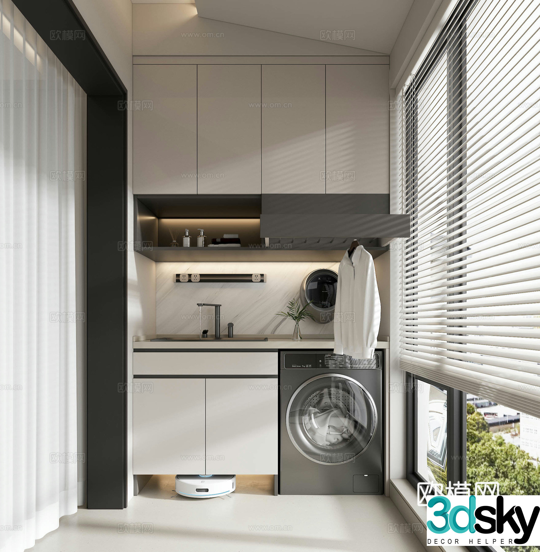 Modern home balcony balcony washing machine cabinet balcony washing machine washing machine clothes dryer 3d model