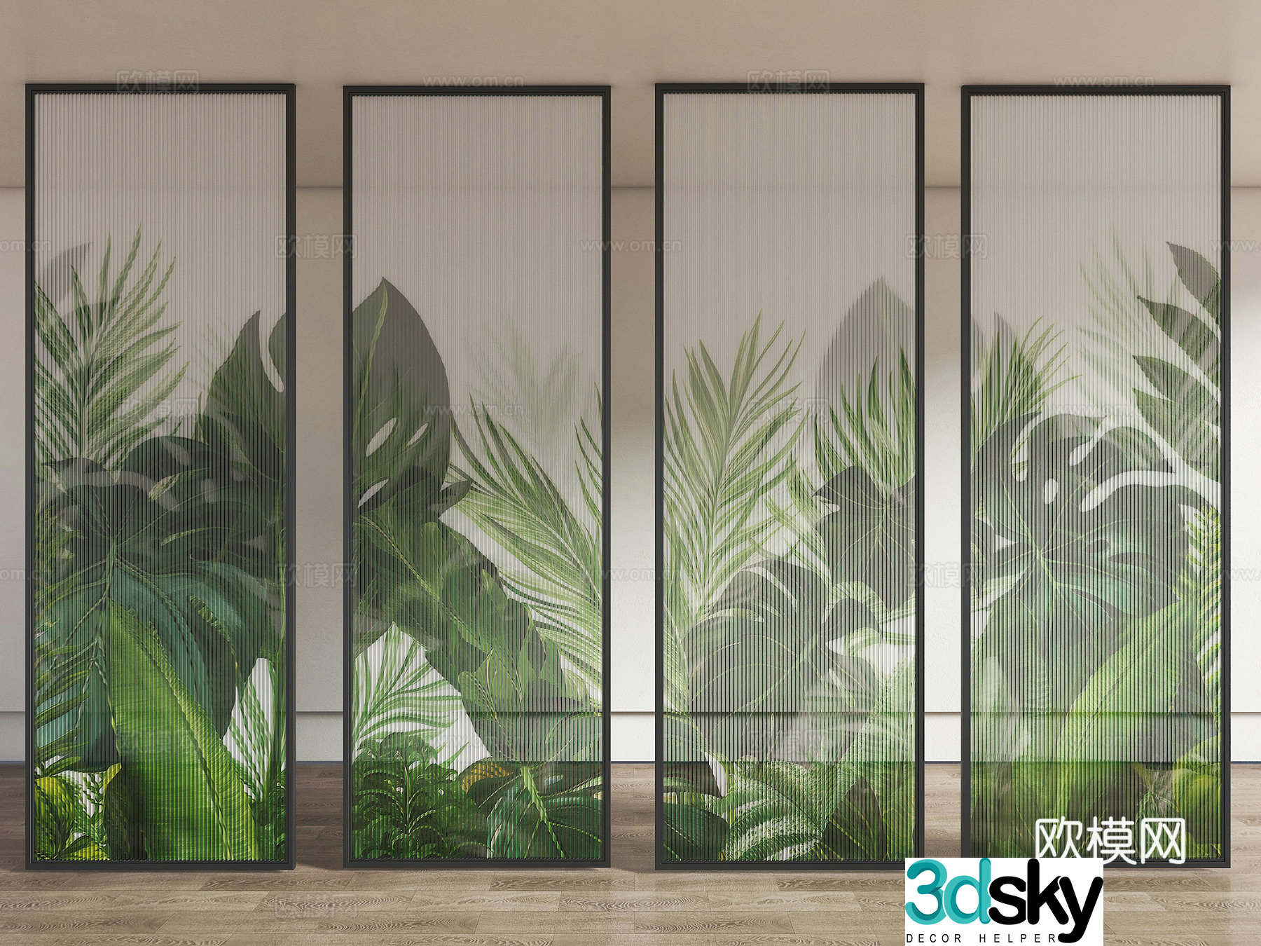 Modern art glass partition Art glass sliding door Glass partition Frosted glass Modern move 3D model