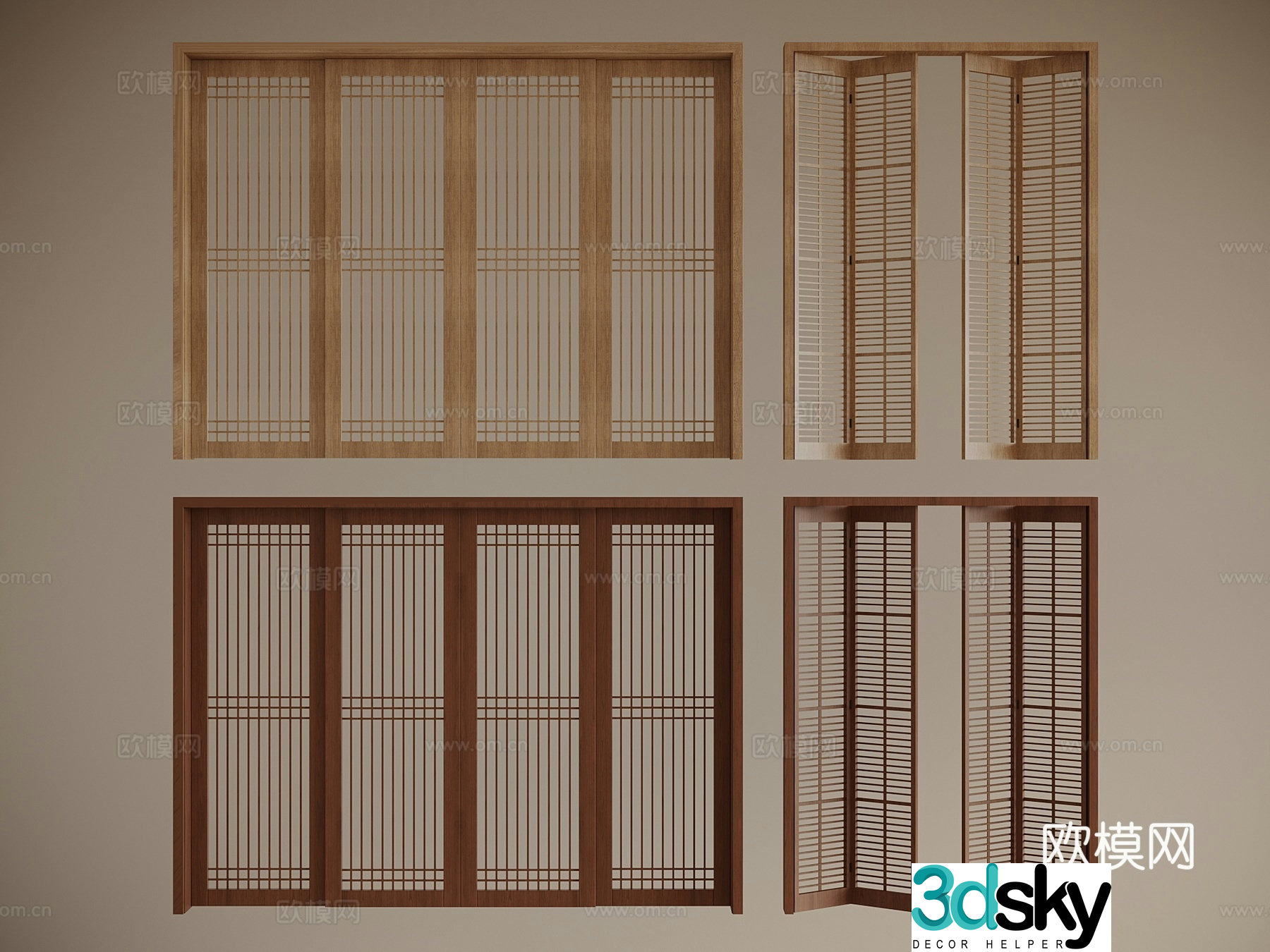 New Chinese style Middle style Folding door Sliding door 3D model