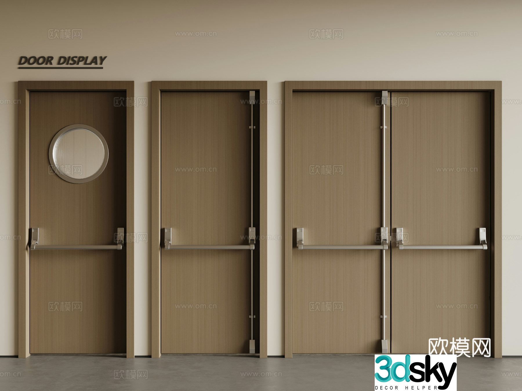 Modern fire door wooden door combination 3D model