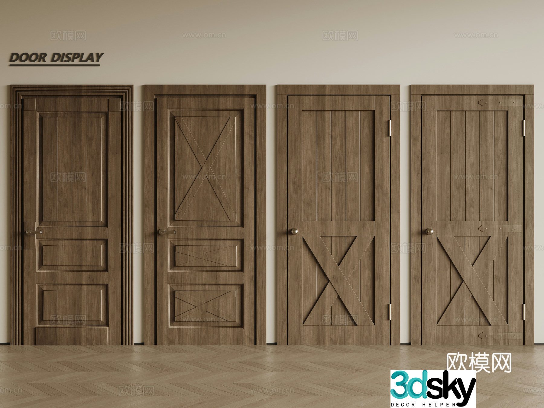 Modern industrial single-opening door wooden door swing door single-opening door combination 3D model