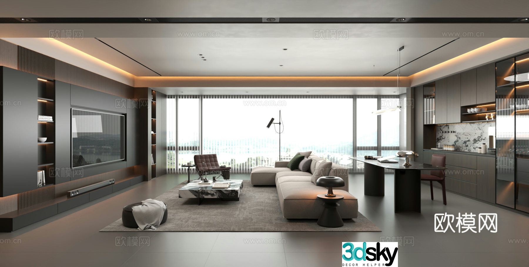 Modern Italian living room home living room large flat living room leather sofa combination 3D model