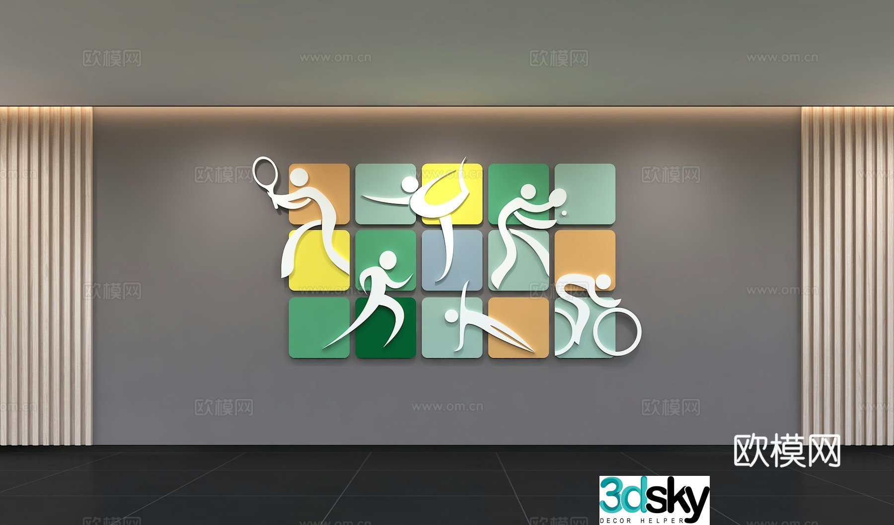 Modern sports culture wall gym sports slogan display wall publicity column wall background 3d model