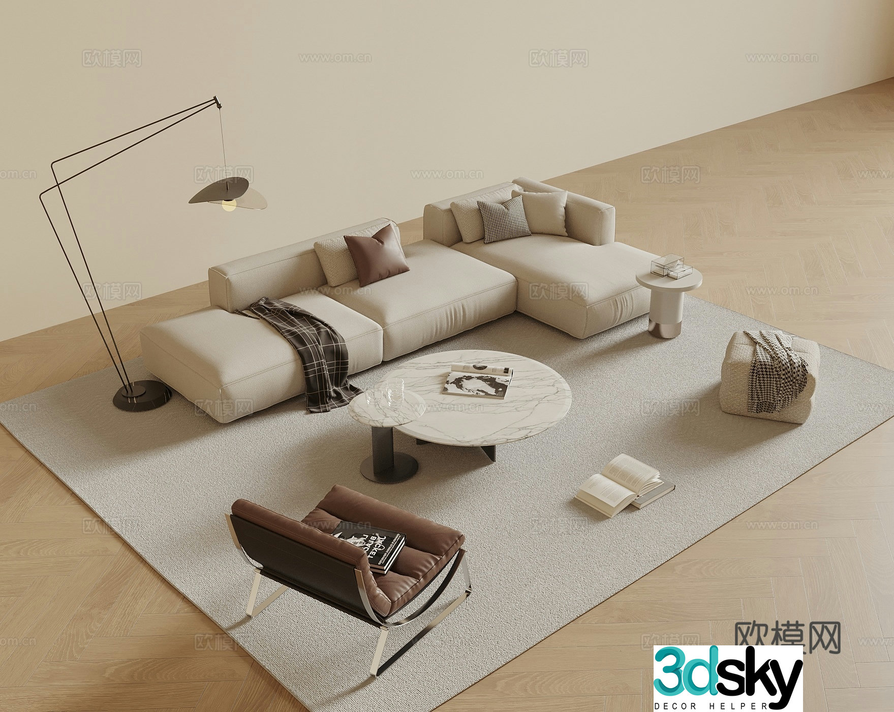 Modern sofa coffee table combination corner sofa leisure chair living room sofa 3d model