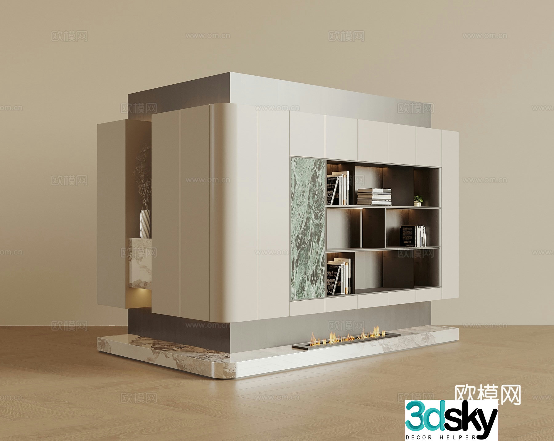 Modern TV background wall bookcase 3d model