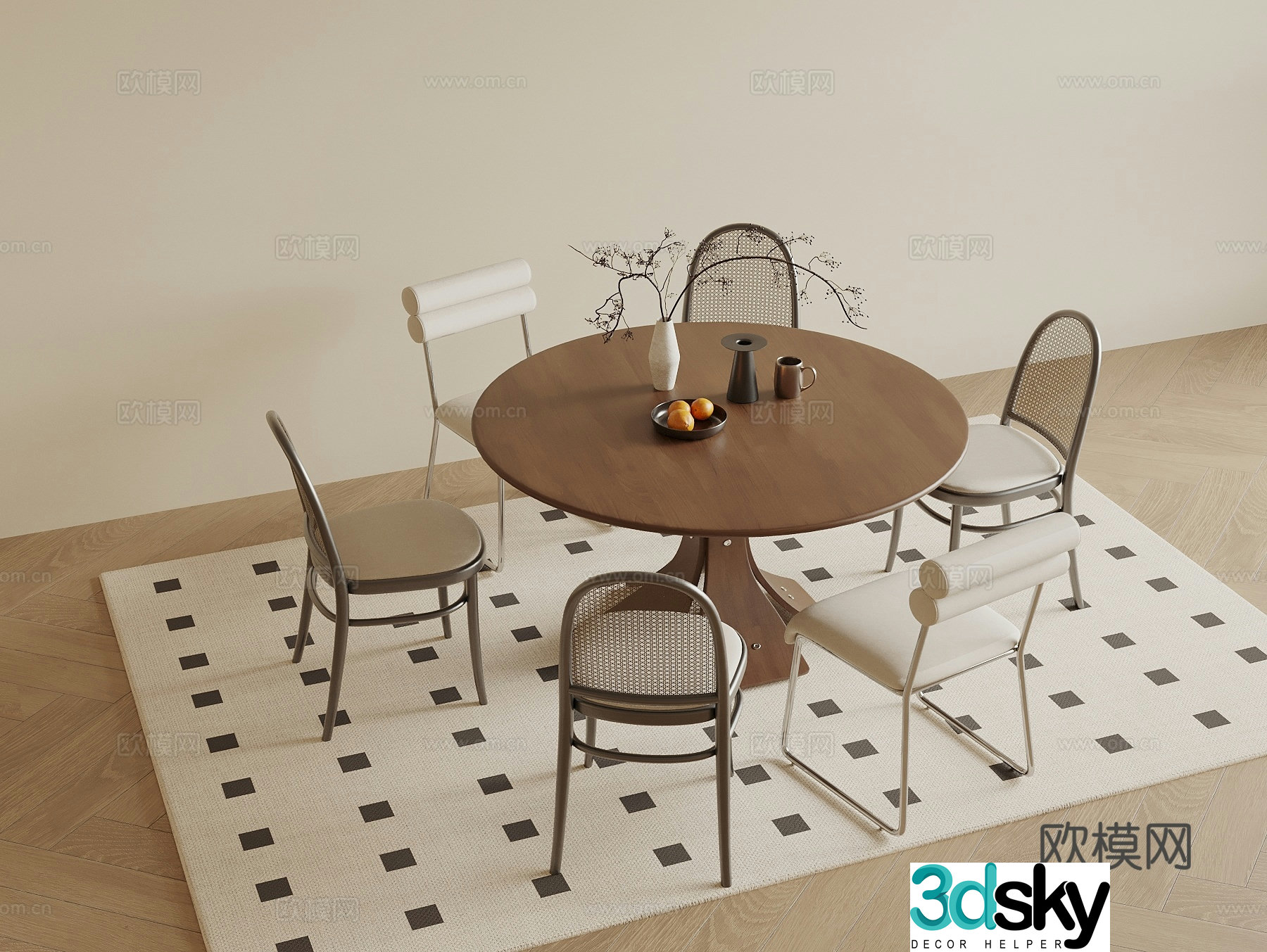 Wasabi medieval style round dining table and chair combination single chair 3D model