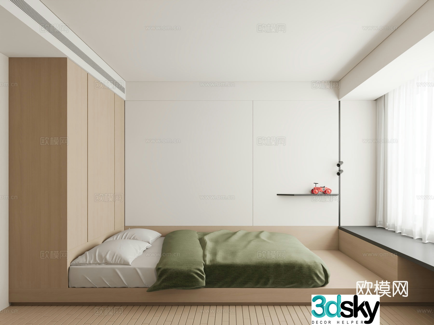 Modern minimalist log master bedroom 3d model