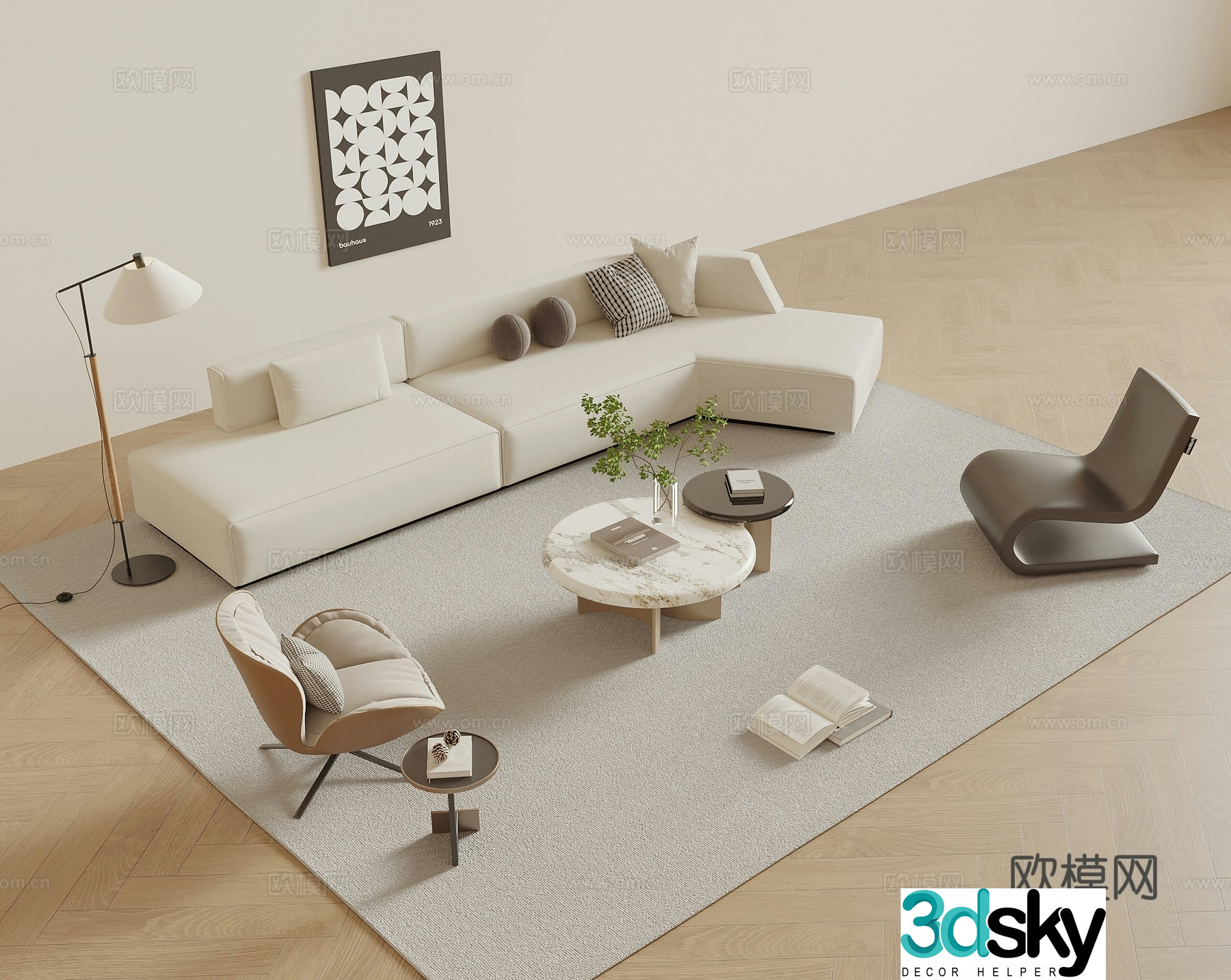 Modern sofa coffee table combination curved sofa leisure chair 3d model