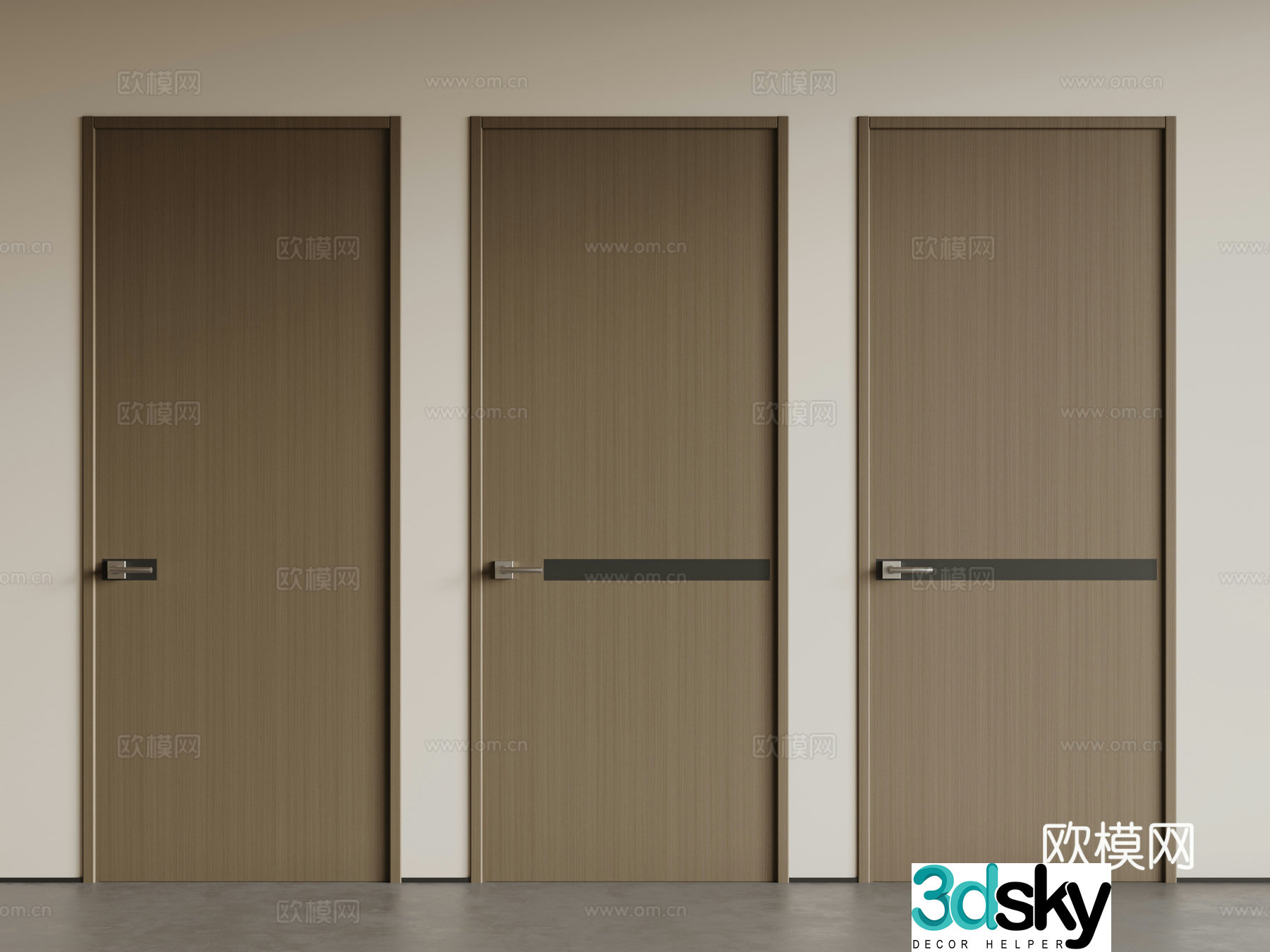 Modern single-open door wooden door swing door single-open door combination 3D model