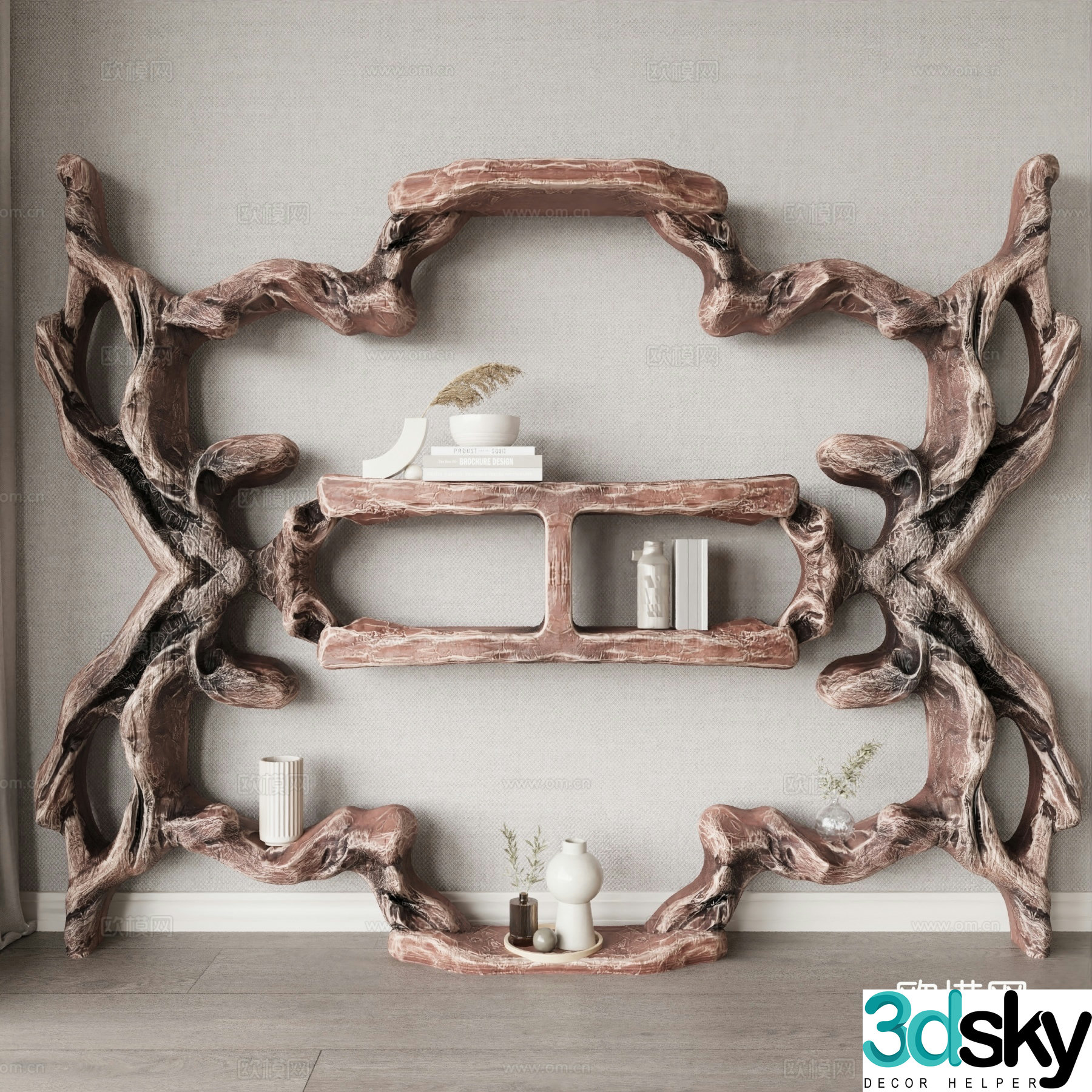 Middle Ages Wasabi Bookshelf Decoration Shelf B&B Bookcase Decoration Cabinet 3D Model