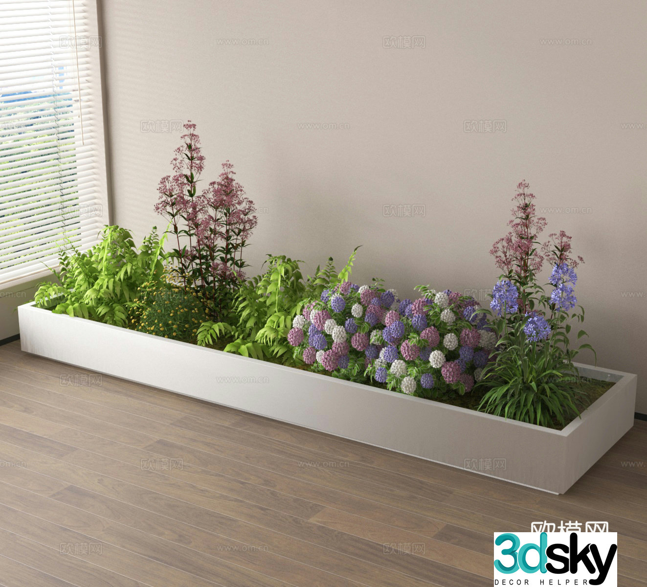 Outdoor flower box flower tank anticorrosion wood flower box flower bed green plant 3D model