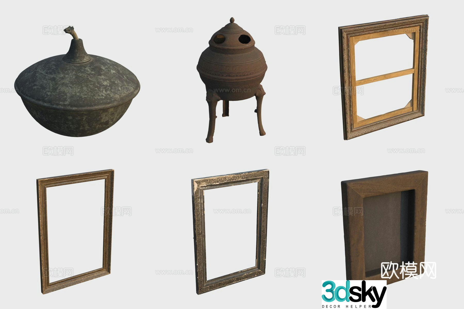 Incense burner window frame photo frame ancient interior items decoration ornaments 3D model