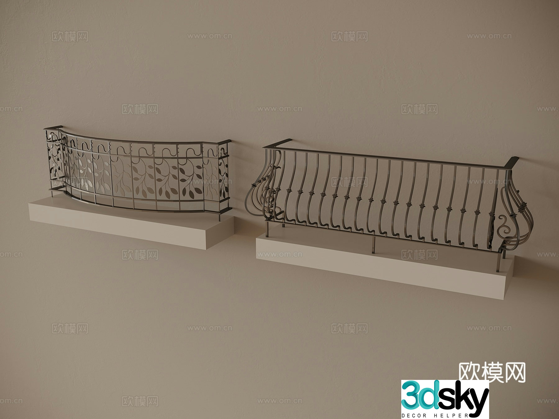 French modern railings iron railings guardrails balcony guardrails fence 3d model
