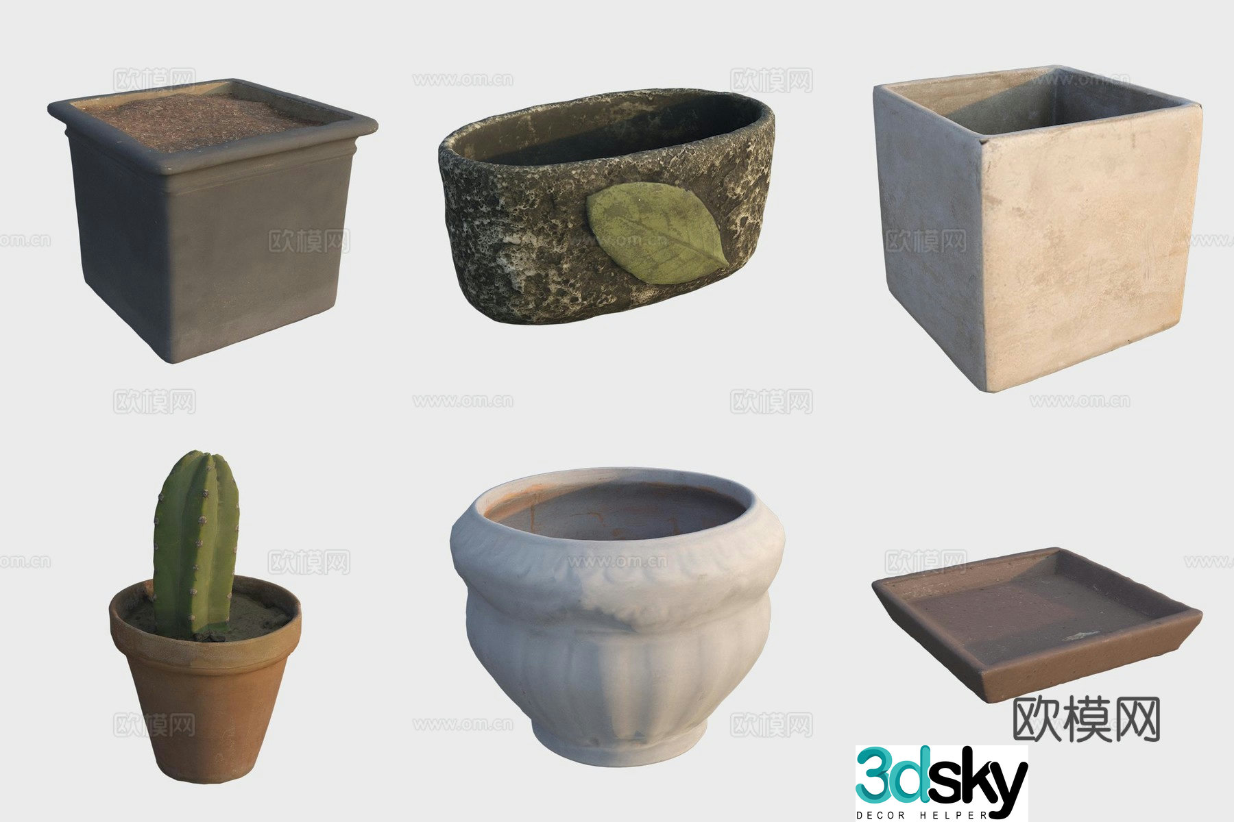 Ceramic pot ceramic green plant flower pot cactus 3d model