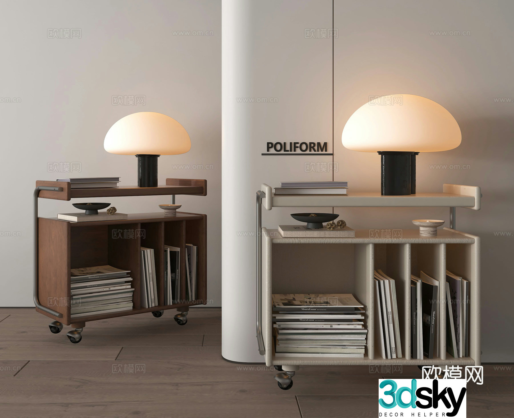 Moving side table corner table bookshelf table lamp 3d model