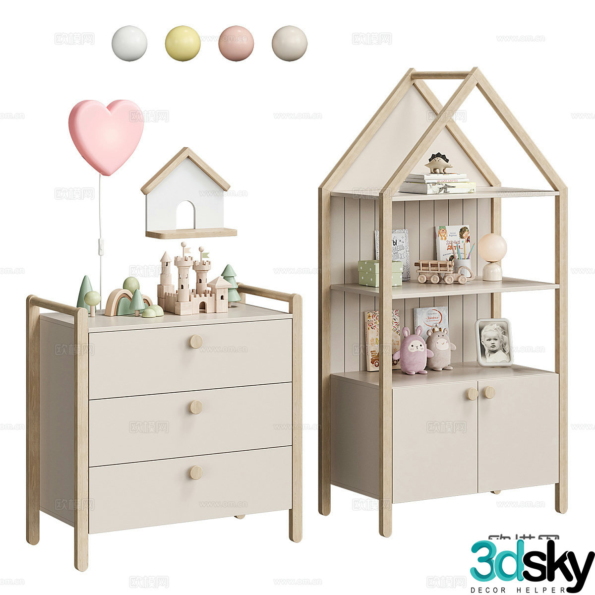 Modern Creamy Ruffy Children’s Furniture 3D Model