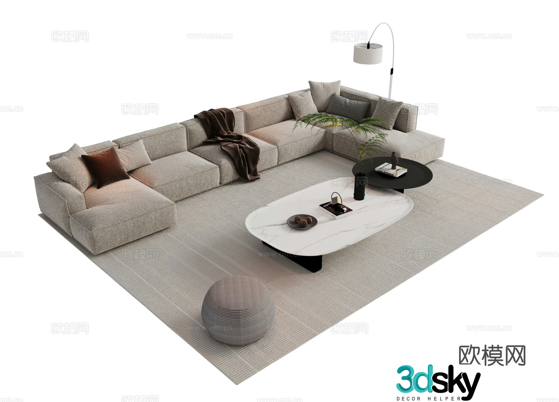 Modern Italian sofa combination Sofa coffee table combination Italian living room sofa decoration ornament cloth 3D model