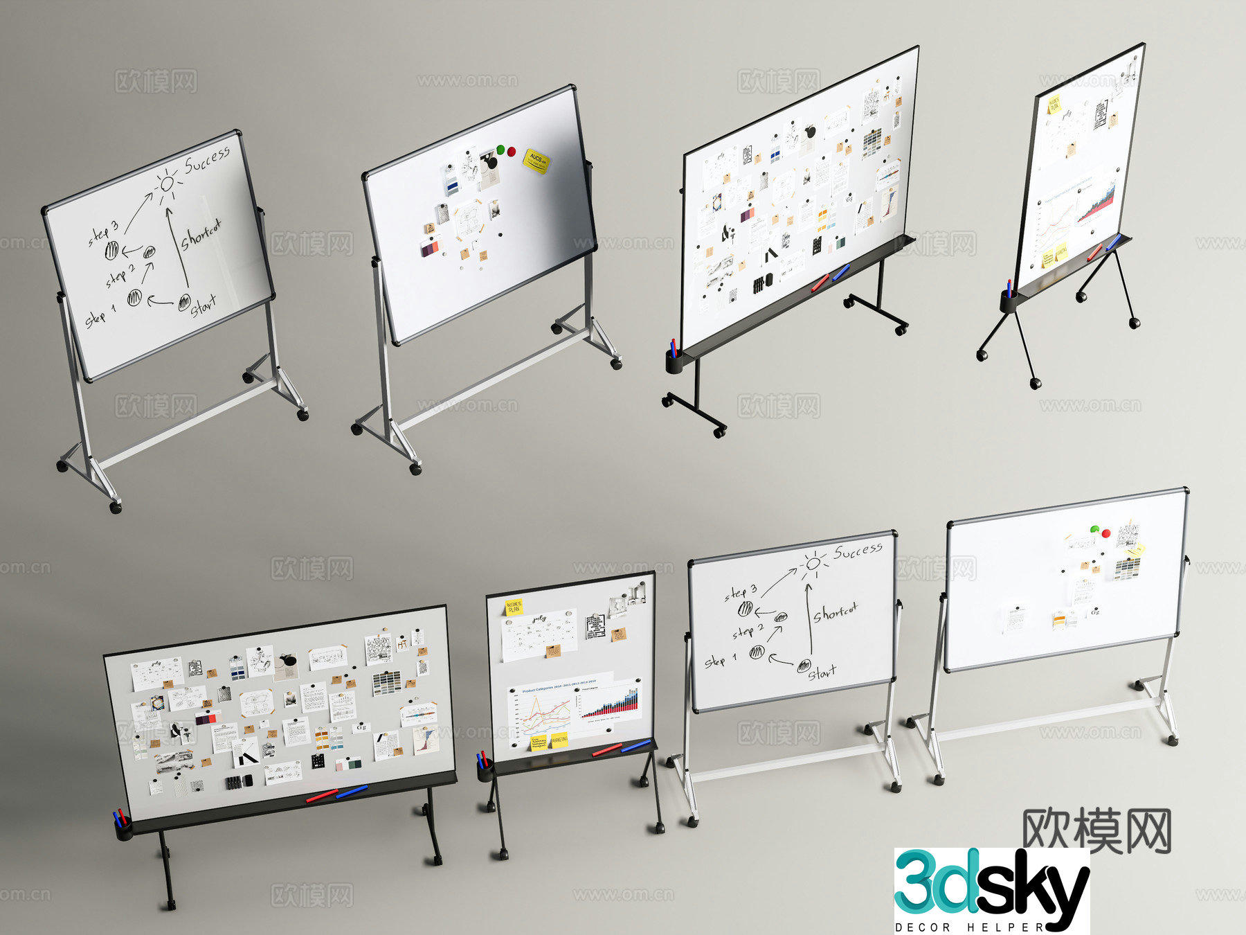 Office supplies Mobile whiteboard Whiteboard Blackboard Office whiteboard Sticky note stickers Magnetic whiteboard 3D model